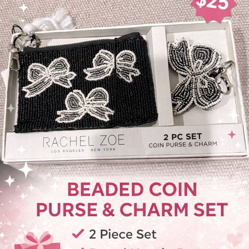 Rachel Zoe Black and White Coin Purse & Charm Set
